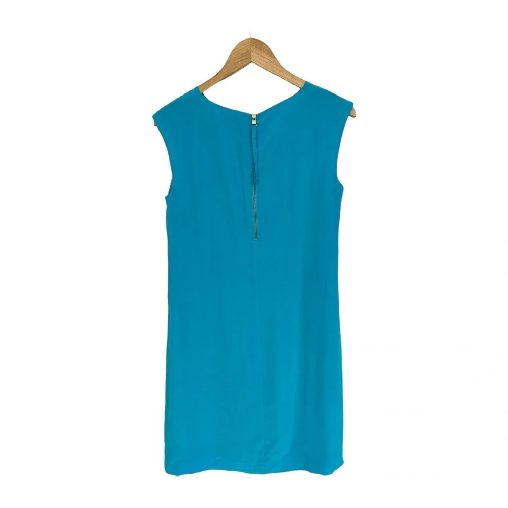 Cynthia Rowley 100% Silk Teal Dress Cap Sleeve Sheath Exposed Back Zipper Size 6 - Picture 10 of 12